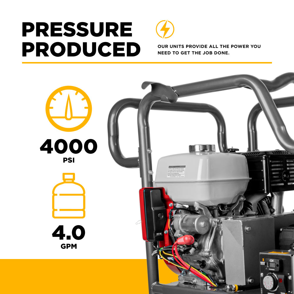 4,000 PSI - 4.0 GPM Hot Water Pressure Washer with Honda GX390 Engine and Belt Driven General Triplex Pump - HW4013HBG