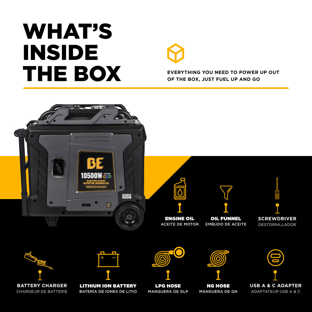 10,500 Watt Tri-Fuel Digital Inverter Generator - BE10500IT