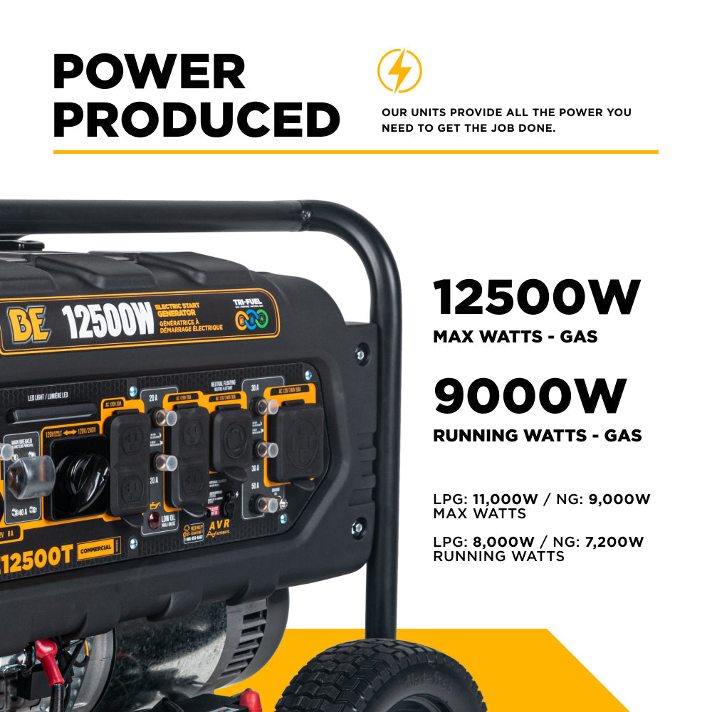 12,500 Watt Tri-Fuel Generator - BE12500T