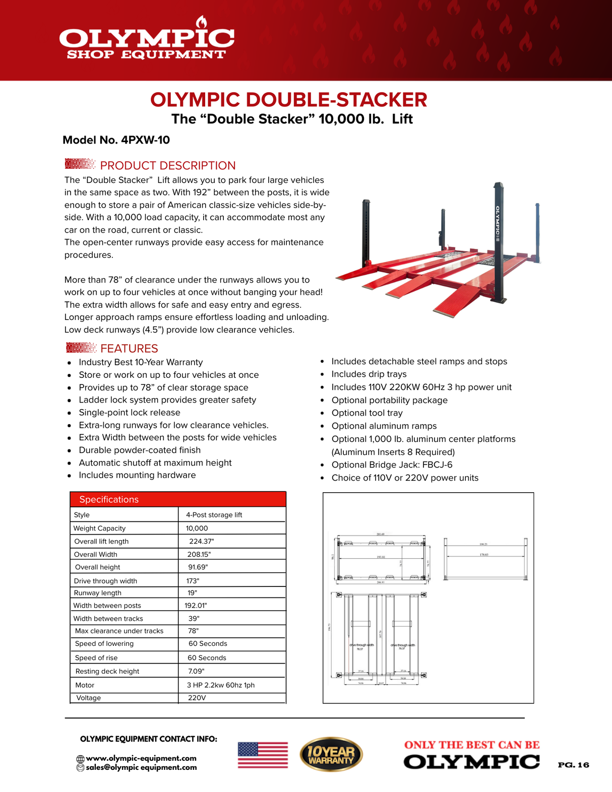 Olympic Equipment 10,000 lb Two-Car Stacker Parking Lift 4PXW-10