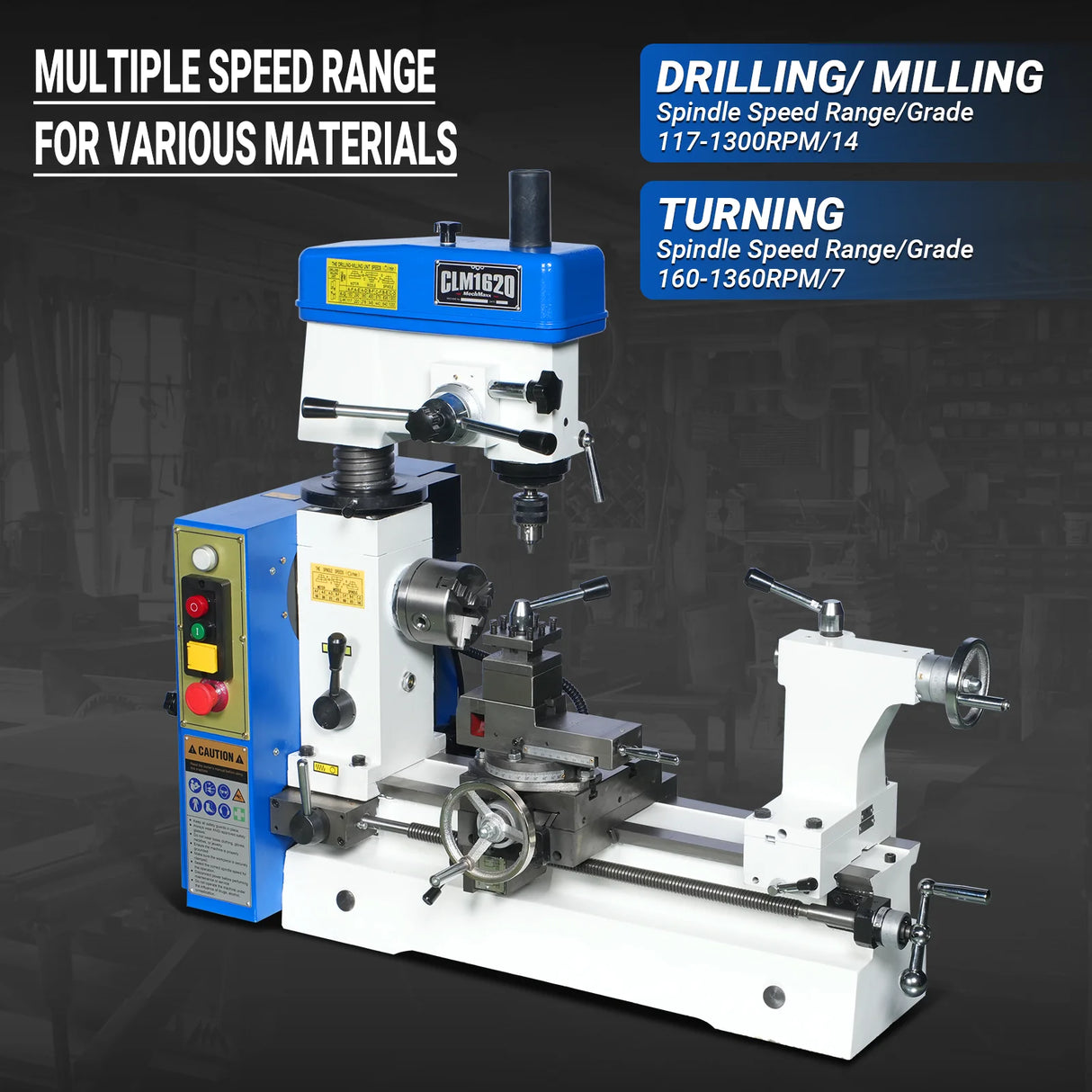 MechMaxx 1 HP 16''x16'' Multi-Function Metal Lathe Milling Machine Head for Metalworking Lathe, Drilling, and Milling Operations with Powerful Motor, Perfect for DIY, Workshops, and Professional Combination Metalworking Projects without Stand CLM1620