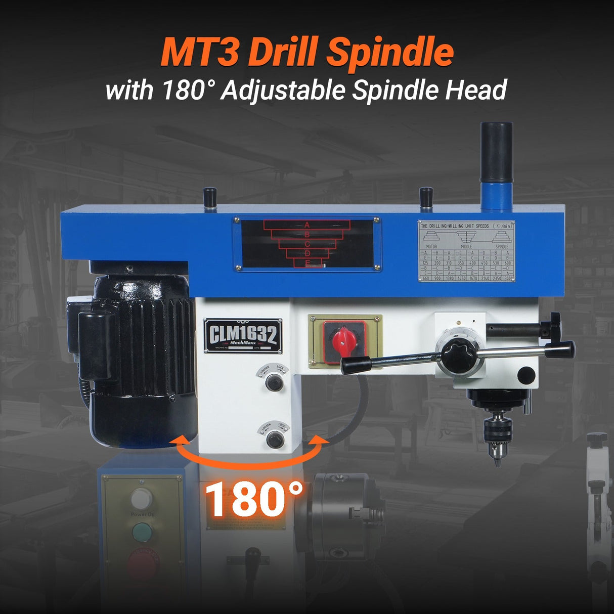 MechMaxx 1 HP 16''x32'' Multi-Function Metal Lathe Milling Machine Head for Metalworking – Lathe, Drilling, and Milling Operations with Powerful Motor, Perfect for DIY, Workshops, and Professional Metalworking Projects without Stand CLM1632