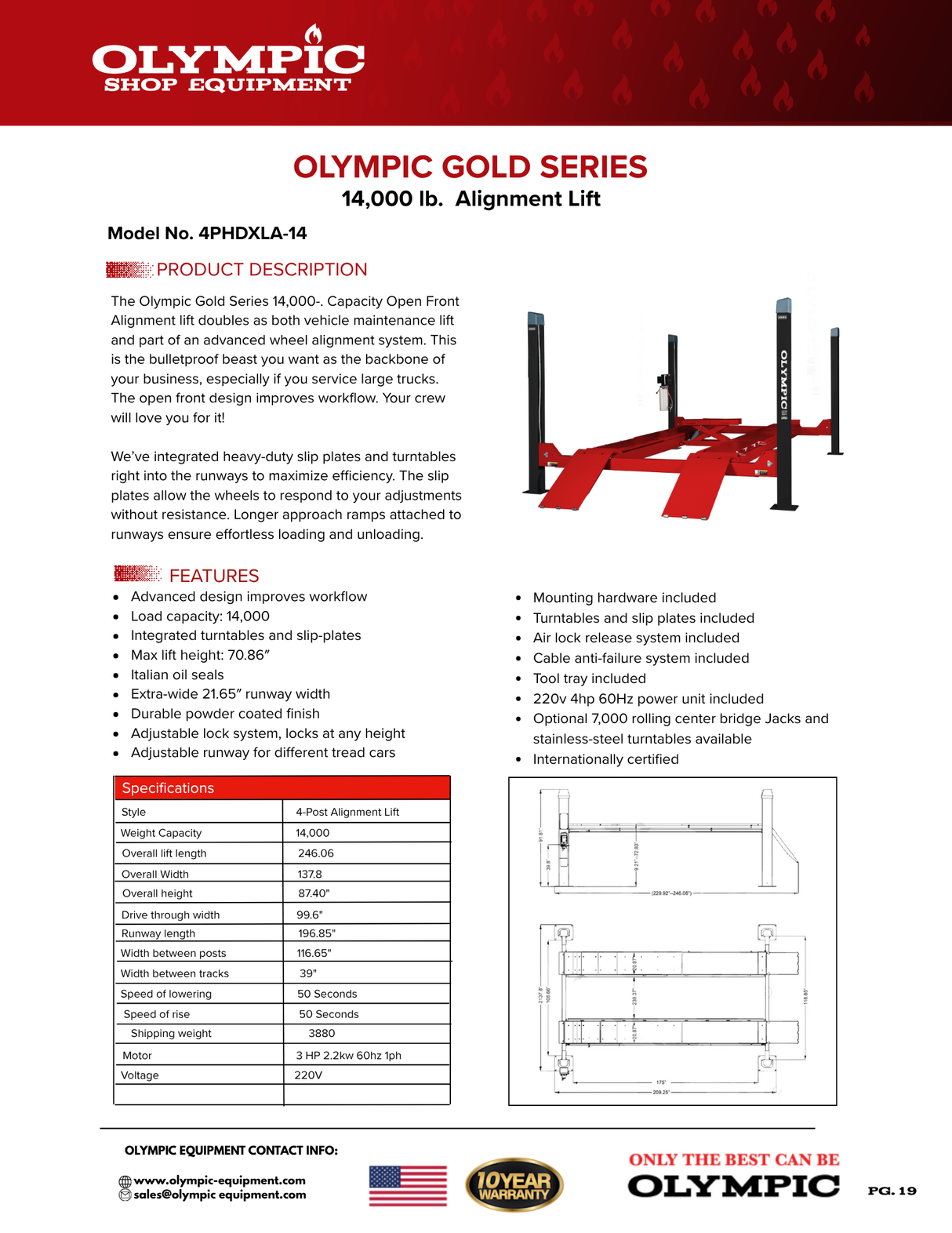 Olympic Equipment 14,000 lb 4-Post Alignment Lift 4PHDXLA-14