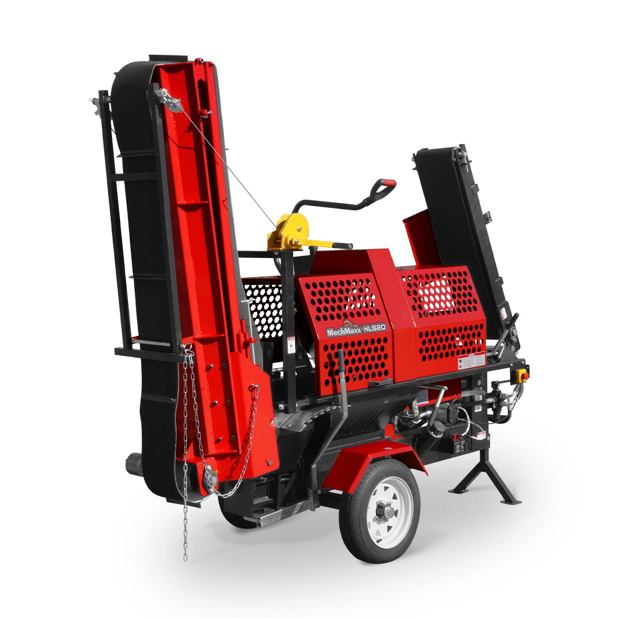 MechMaxx Firewood Log Splitter Processor with Conveyor,  20ton Splitting Force 24" x 15" Log Capacity,  18" Chainsaw,  HLS20