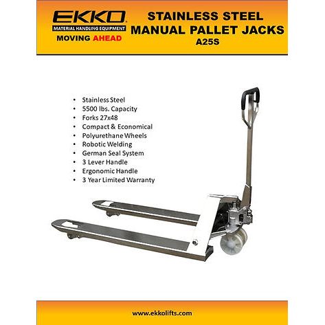 Manual Pallet Jack | Stainless Steel |5500 lbs Capacity | EKKO A25S