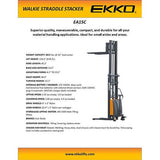 Semi-Electric Fork-Over Stacker | 3300 lbs Capacity | Lift Height 119.3'' | EKKO EA15C