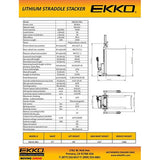 Electric Straddle Stacker | 2640 lbs Capacity | Lift Height 98'' | EKKO EB12E-98Li