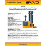 Electric Counterbalanced Walkie Stacker | 1550 lbs. | Lift Height 118''| EKKO EK07S