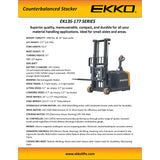 Electric Counterbalanced Walkie Stacker | 2860 lbs. | Lift Height 177''| EKKO EK13S-177