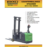 Electric Counterbalanced Walkie Stacker | Lithium | 3300 lbs. |Lift Height 130''| EKKO EK14-130LI