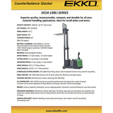 Electric Counterbalanced Walkie Stacker | Lithium | 3300 lbs. |Lift Height 130''| EKKO EK14-130LI