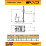 Electric Counterbalanced Walkie Stacker | 3300 lbs. | Lift Height 138''| EKKO EK14-138