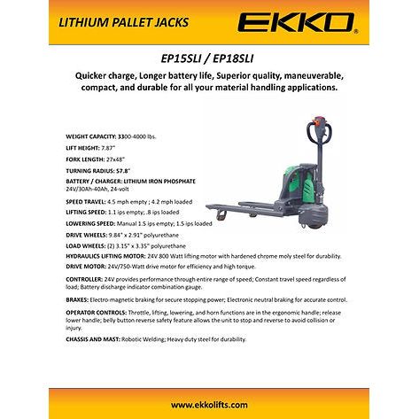 Electric Pallet Jack | Lithium Iron | 4000 lbs Capacity | EKKO EP18SLI
