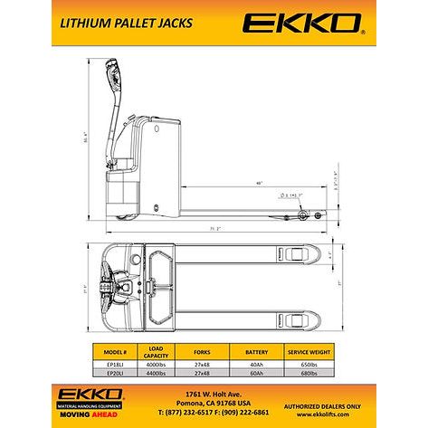 Pallet Jack | Electric Rider | Lithium Iron |4400 lbs Capacity | EKKO EP20LI