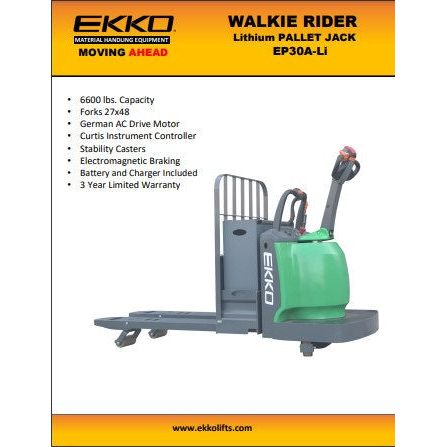 Pallet Jack | Electric Rider | 6600 lbs Capacity | EKKO EP30A-Li
