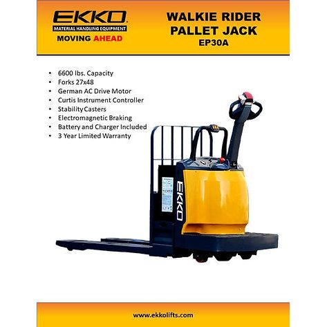 Pallet Jack |  Electric Rider | 6600 lbs Capacity | EKKO EP30A