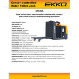 Electric Pallet Jack |  Center-Controlled Rider | 5000 lbs Capacity | EKKO EPC30A