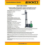 Counterbalanced Walkie Stacker | 3300 lbs Capacity | Raised Height 130'' | EKKO EK14S-130LI