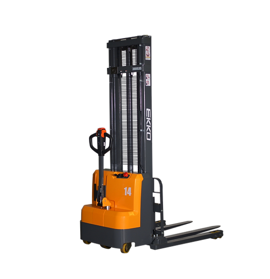 EKKO Full Powered Straddle Stacker 3000 lb. Capacity 145" Height EB14C-145