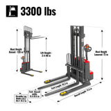 3300lbs Electric Straddle Stacker,  98" Lift,  Adjustable Legs & Forks,  F33-98SLA