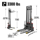 3300lbs Electric Straddle Stacker,  138" Lift,  Adjustable Legs & Forks,  F33-138SLA