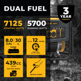 Dual Fuel 5700W Portable Generator Recoil Start 120/240V