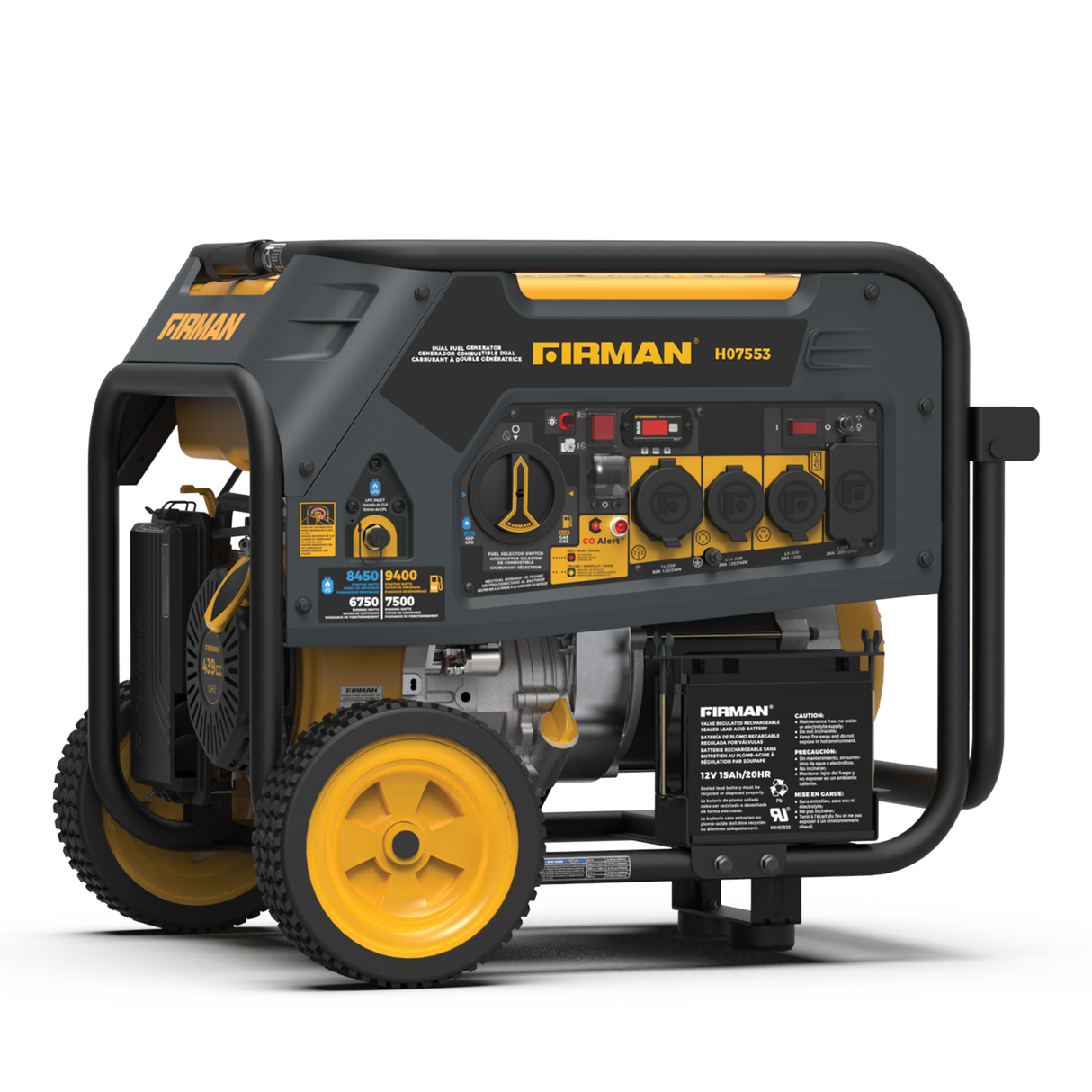 Refurbished Dual Fuel Portable Generator 9400W Electric Start 120/240V with CO Alert