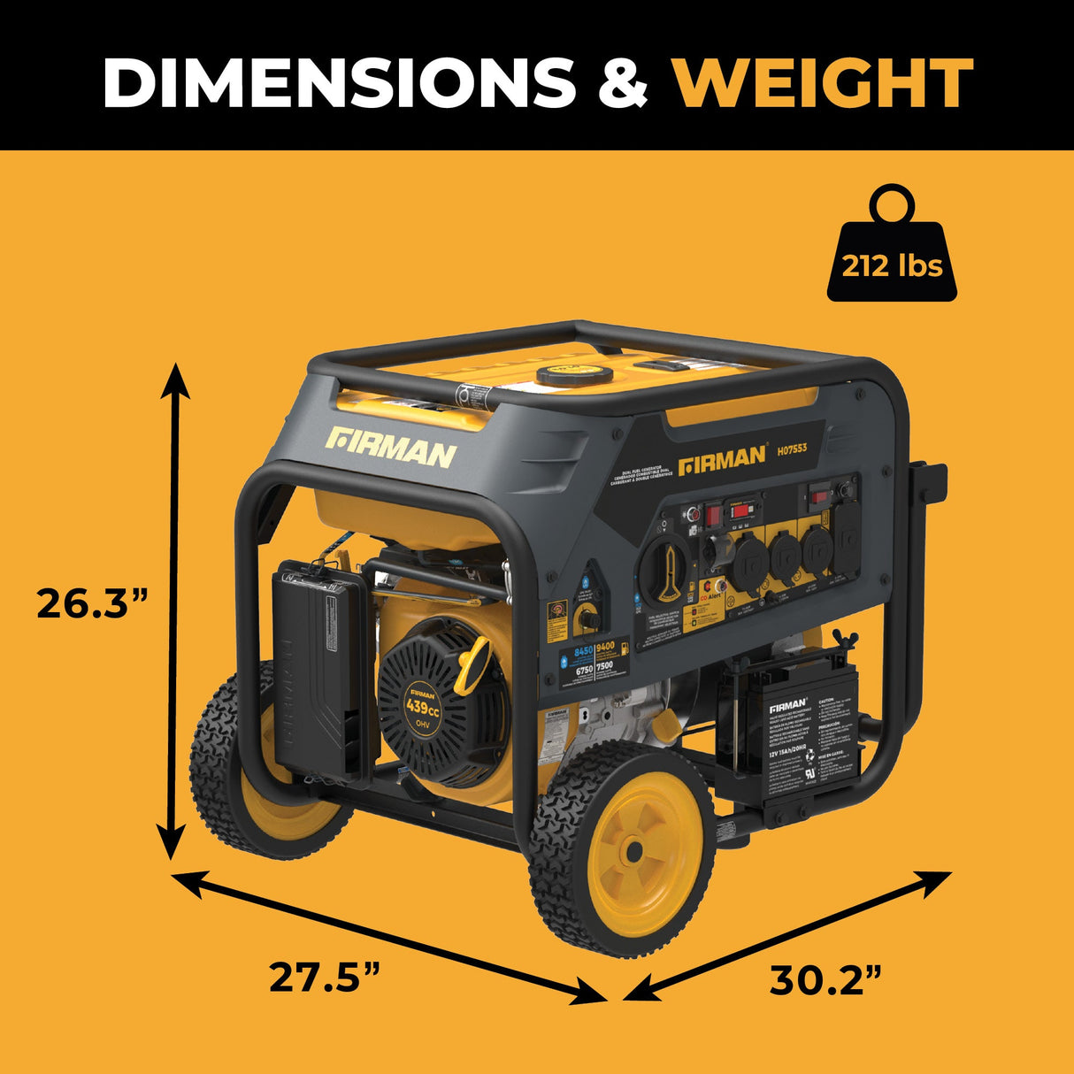 Refurbished Dual Fuel Portable Generator 9400W Electric Start 120/240V with CO Alert