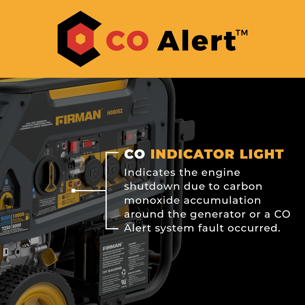 Dual Fuel Portable Generator 10000W Electric Start 120/240V with CO alert