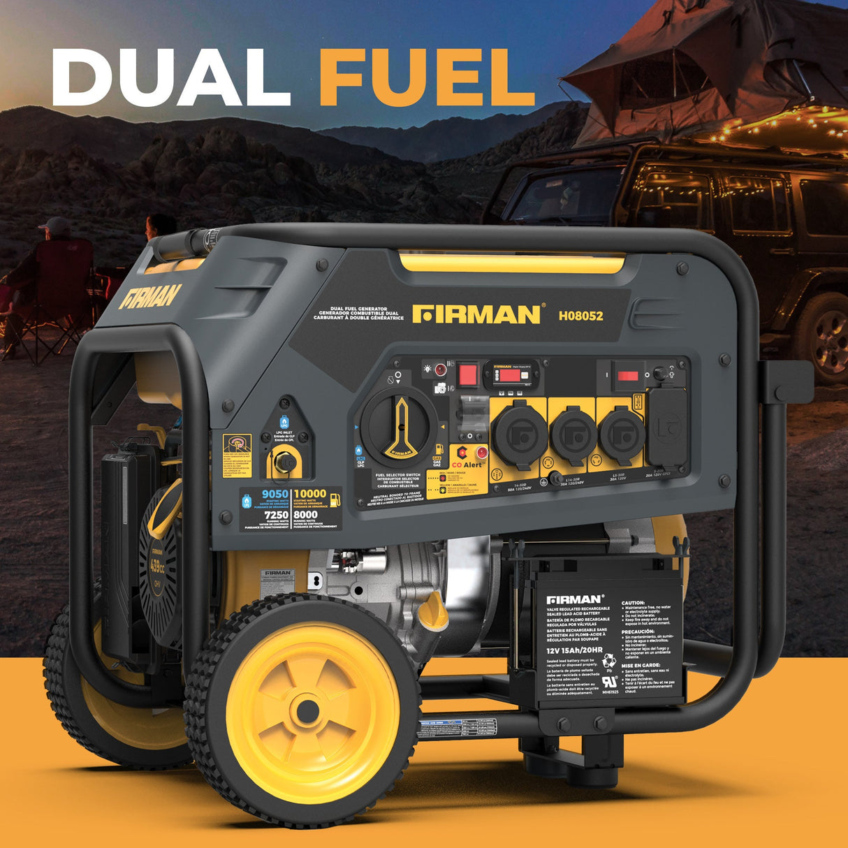 Dual Fuel Portable Generator 10000W Electric Start 120/240V with CO alert