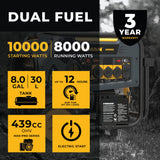 Dual Fuel Portable Generator 8000W Electric Start 120/240V
