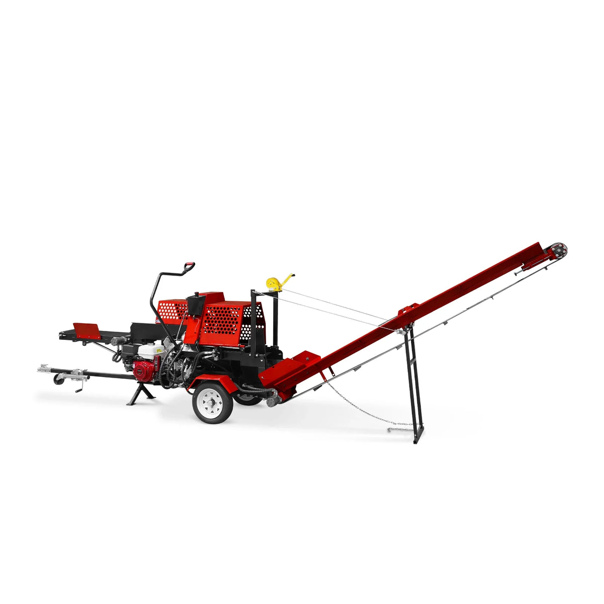 MechMaxx Honda GX390 Engine Firewood Log Splitter Processor with Conveyor,  20ton Splitting Force 24" x 15" Log Capacity,  18" Chainsaw,  HLS20
