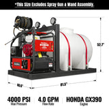 4000 PSI 4 GPM HONDA E-Start Engine Hot Water Pressure Washer Skid Mounted with 245 Gal Tank,  HPW40HBT