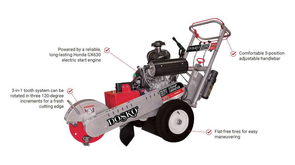 Dosko Walk-Behind Electric Start Stump Grinder, Honda GX630 Engine – 620-20HE
