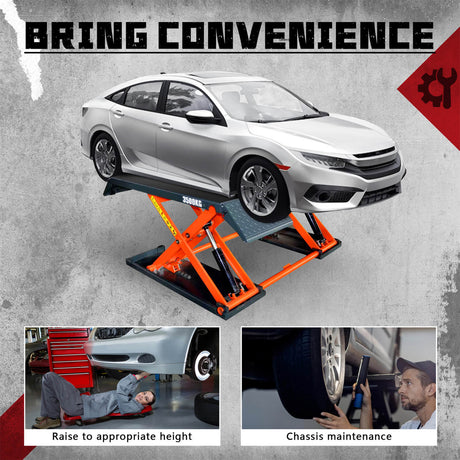 Katool KT-X80 scissor lift raised for undercar work