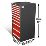 Heavy Duty Modular Drawer Cabinet - 11 Drawer,  59" H x 28.5" W x 28.5" D Tool Storage Organizer,  Steel Construction
