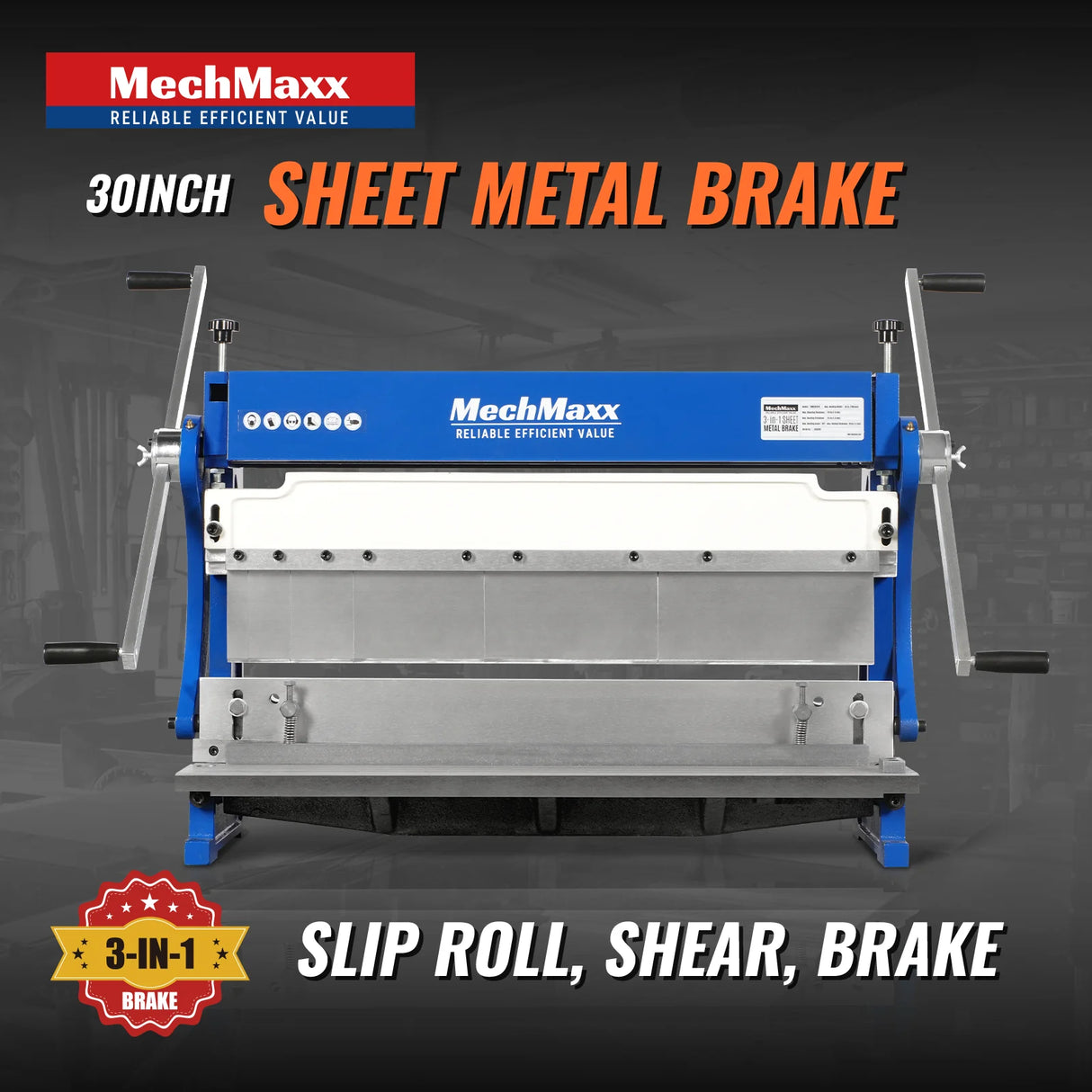 MechMaxx 30-inch 3-in-1 Pan and Box Brake – Slip Roll, Shear, Bending Machine for Sheet Metal, 20 Gauge Mild Steel, Adjustable Fingers, Heavy Duty, Metalworking, Fabrication, Rolling, Bending MMCB3016
