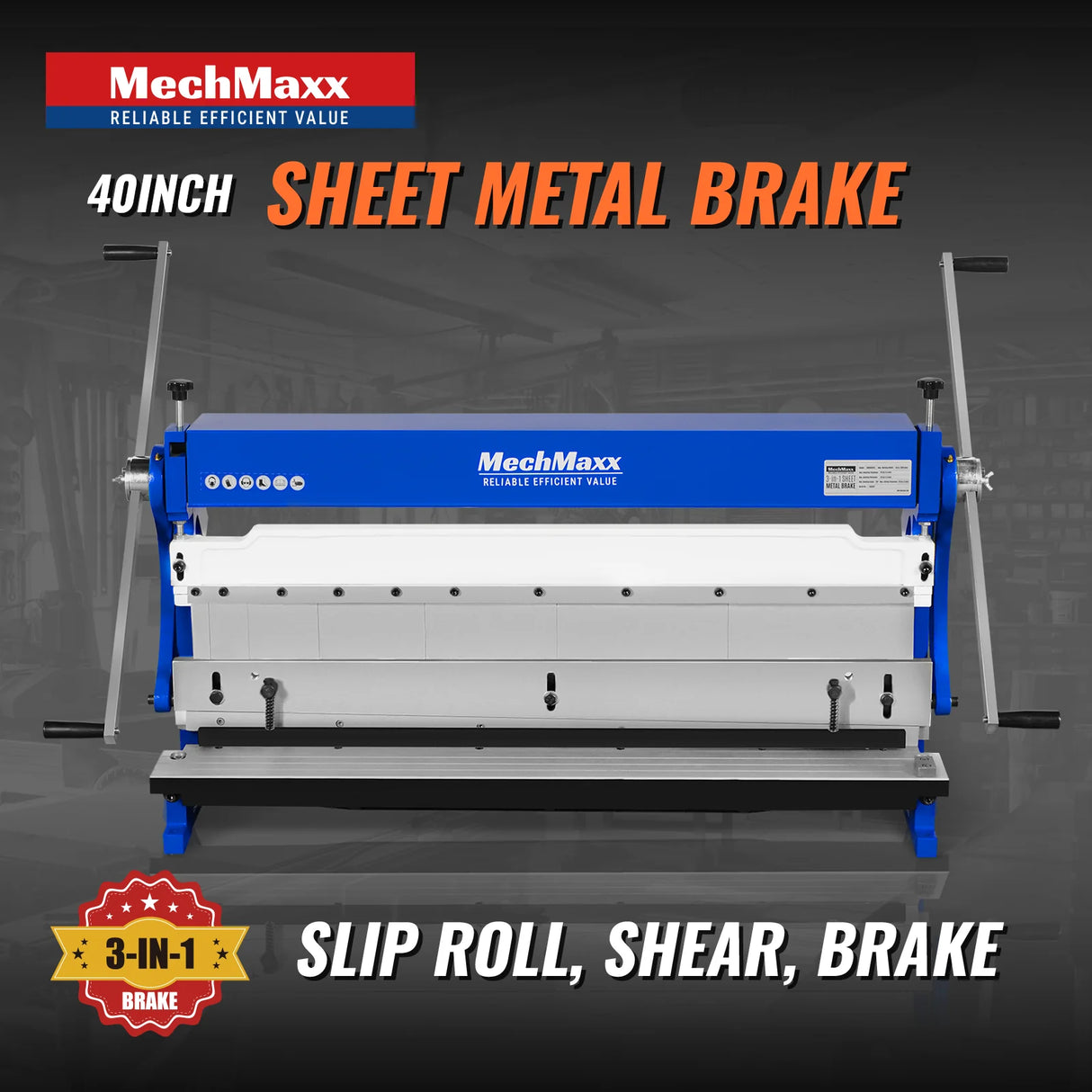MechMaxx 40-inch 3-in-1 Pan and Box Brake – Slip Roll, Shear, Bending Machine for Sheet Metal, 20 Gauge Mild Steel, Adjustable Fingers, Heavy Duty, Metalworking, Fabrication, Rolling, Bending MMCB4020
