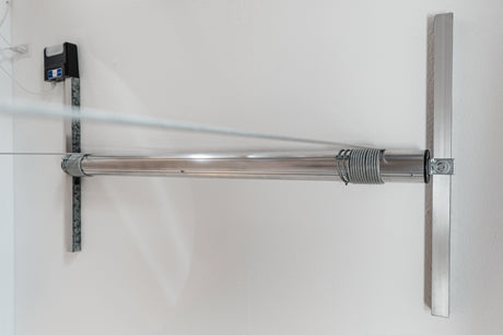 Close-up view of a heavy duty garage storage system's lifter motor mechanism.