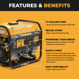 Gas Portable Generator 1500W Recoil Start with CO alert
