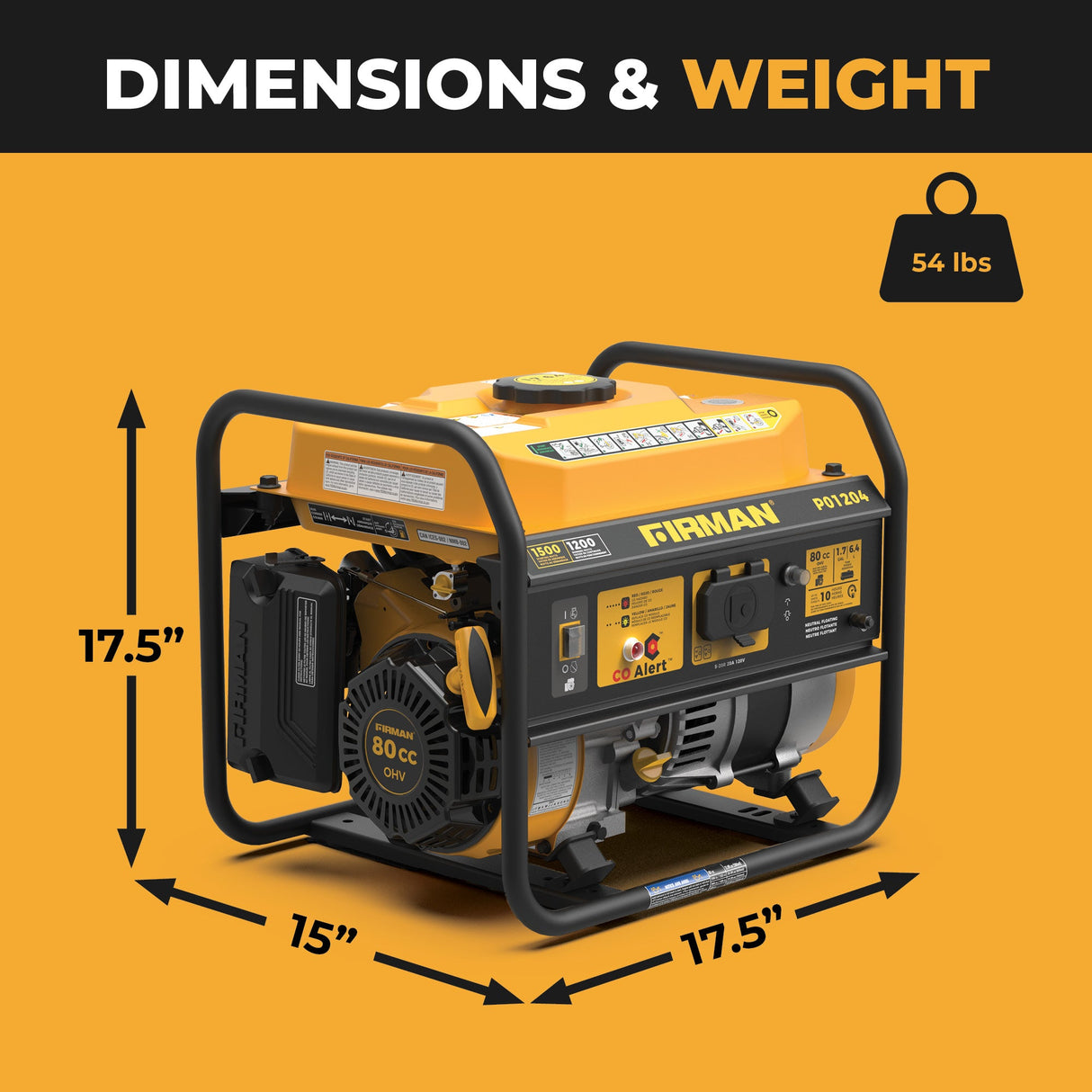 Gas Portable Generator 1500W Recoil Start with CO alert