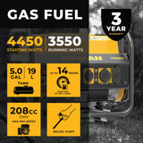 Gas Portable Generator 4450W Recoil Start 120V