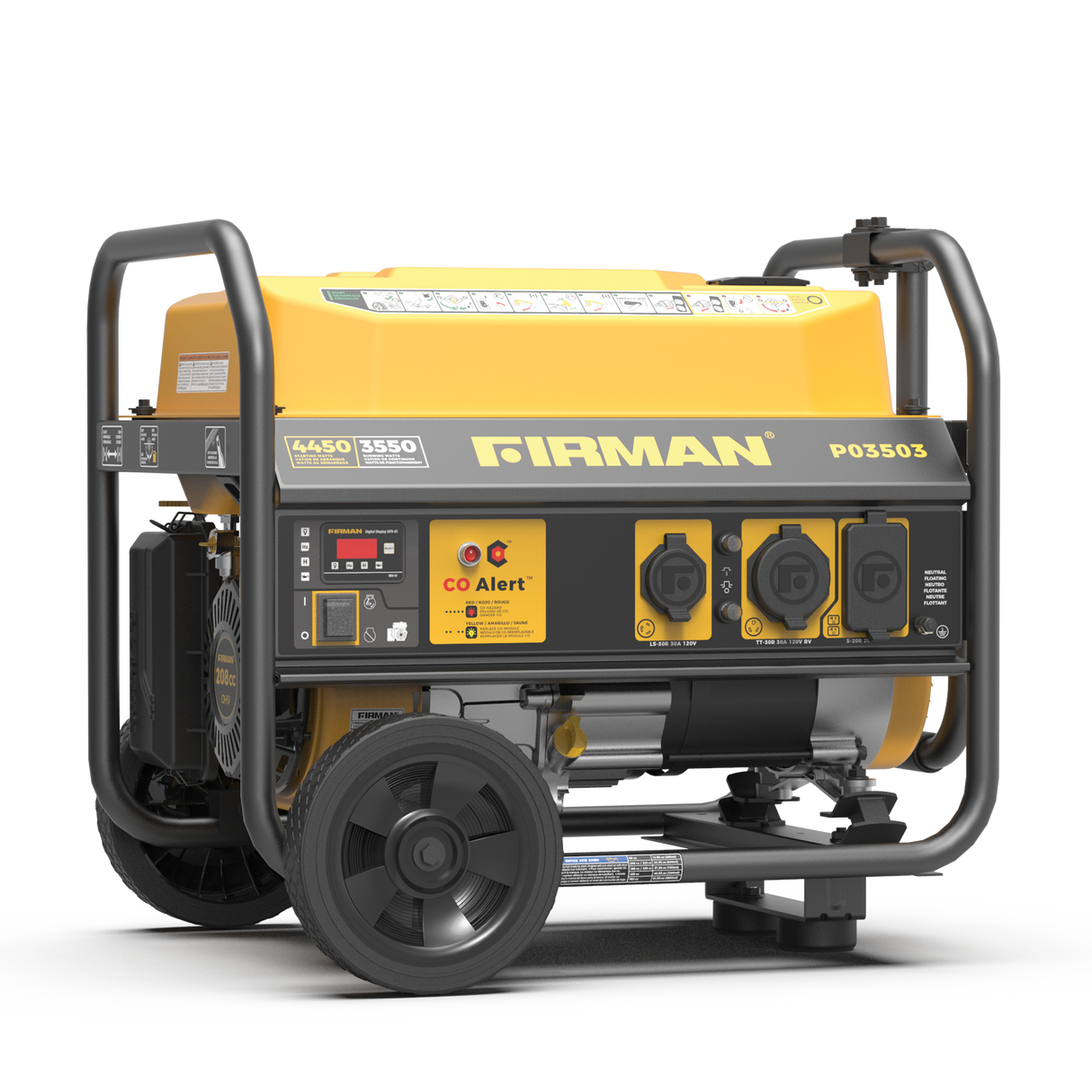 Gas Portable Generator 4450W Recoil Start 120V with CO alert