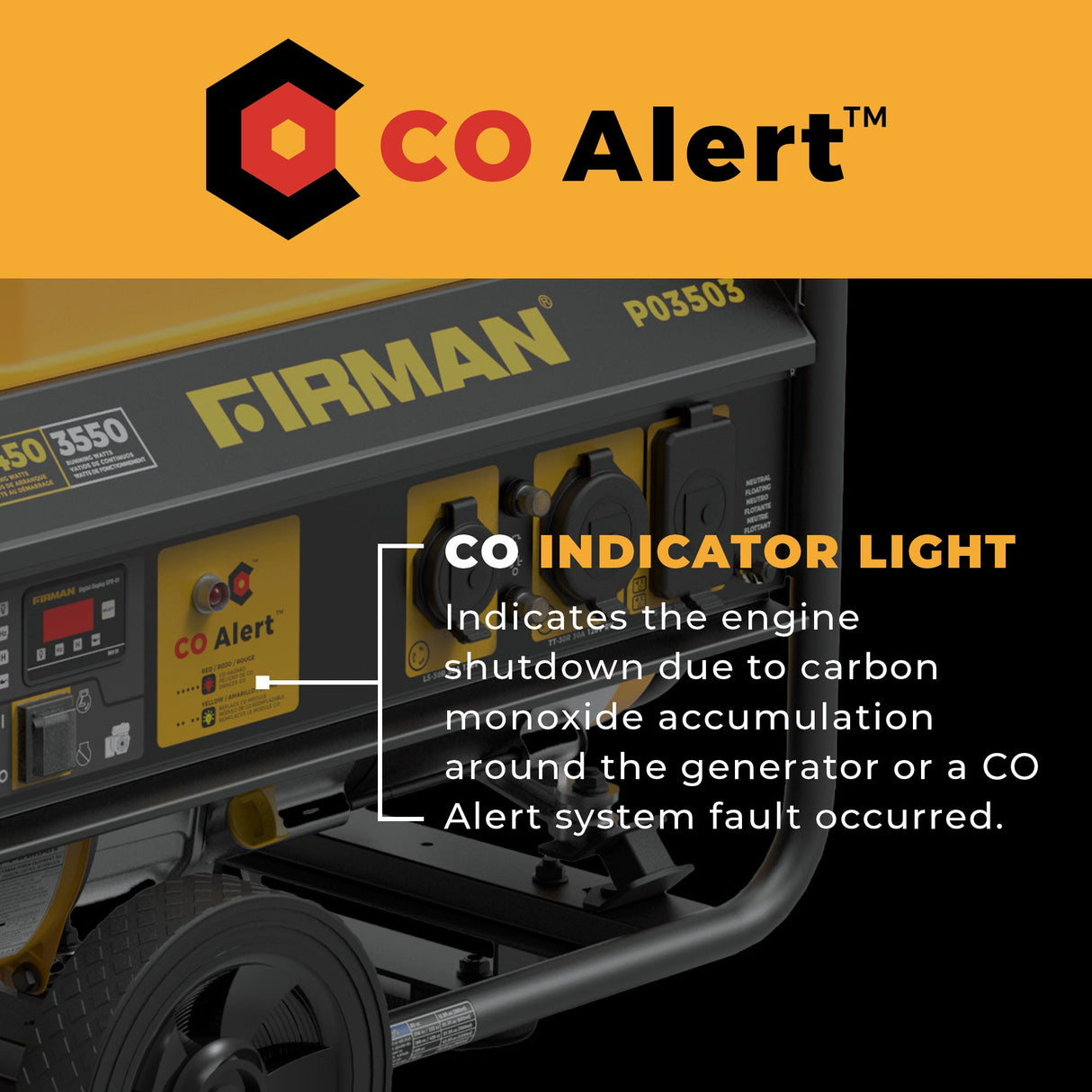 Gas Portable Generator 4450W Recoil Start 120V with CO alert