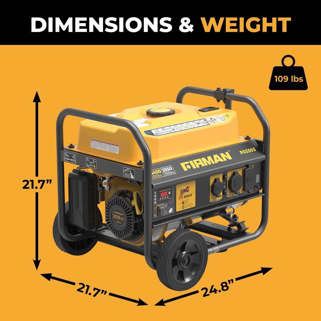 Gas Portable Generator 4450W Recoil Start 120V with CO alert