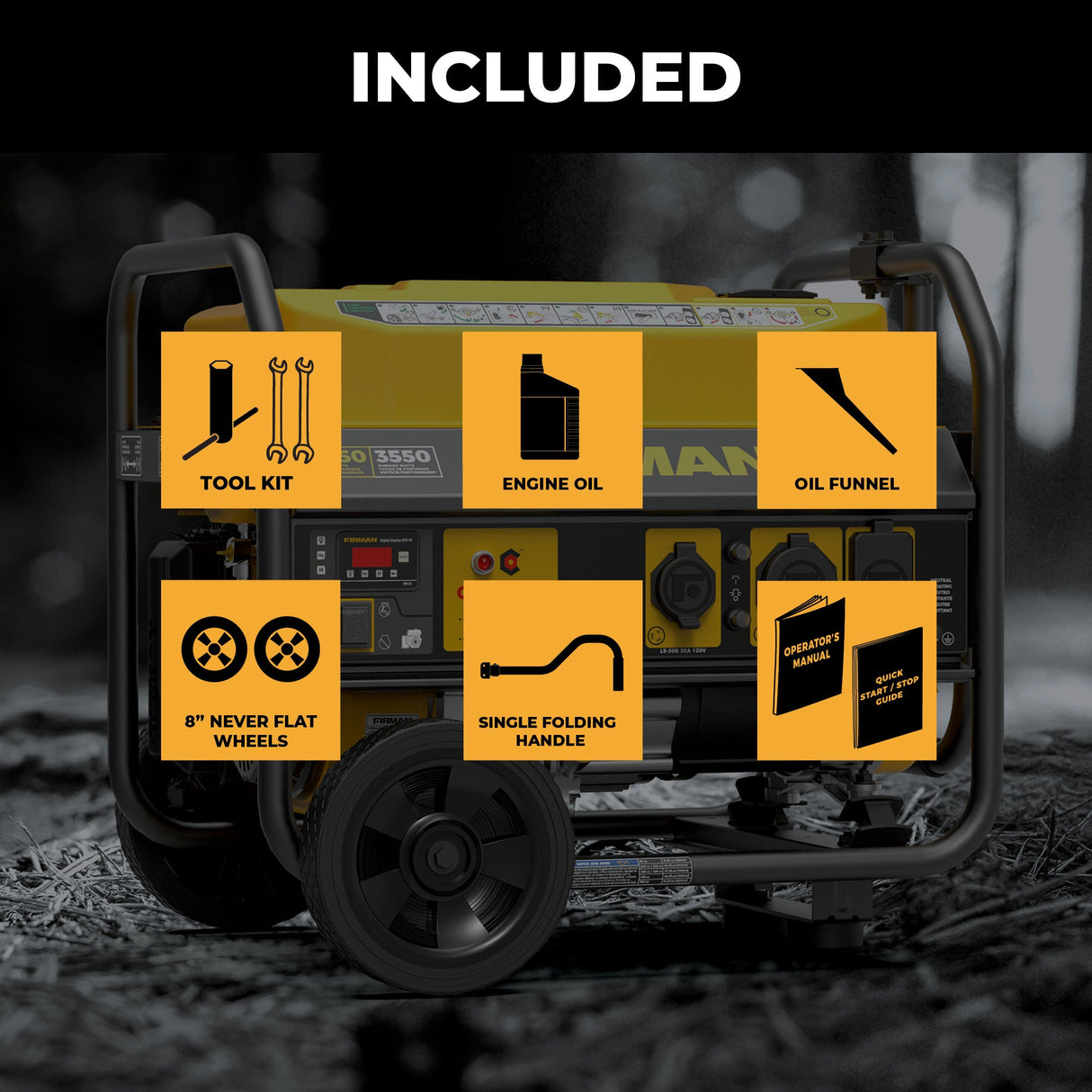 Gas Portable Generator 4450W Recoil Start 120V with CO alert