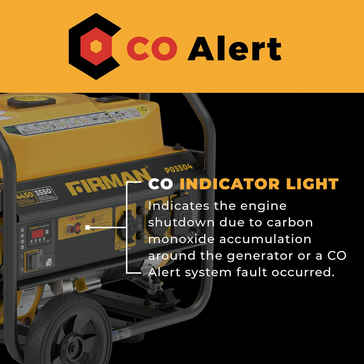 Gas Portable Generator 4450W Recoil Start 120V with CO alert