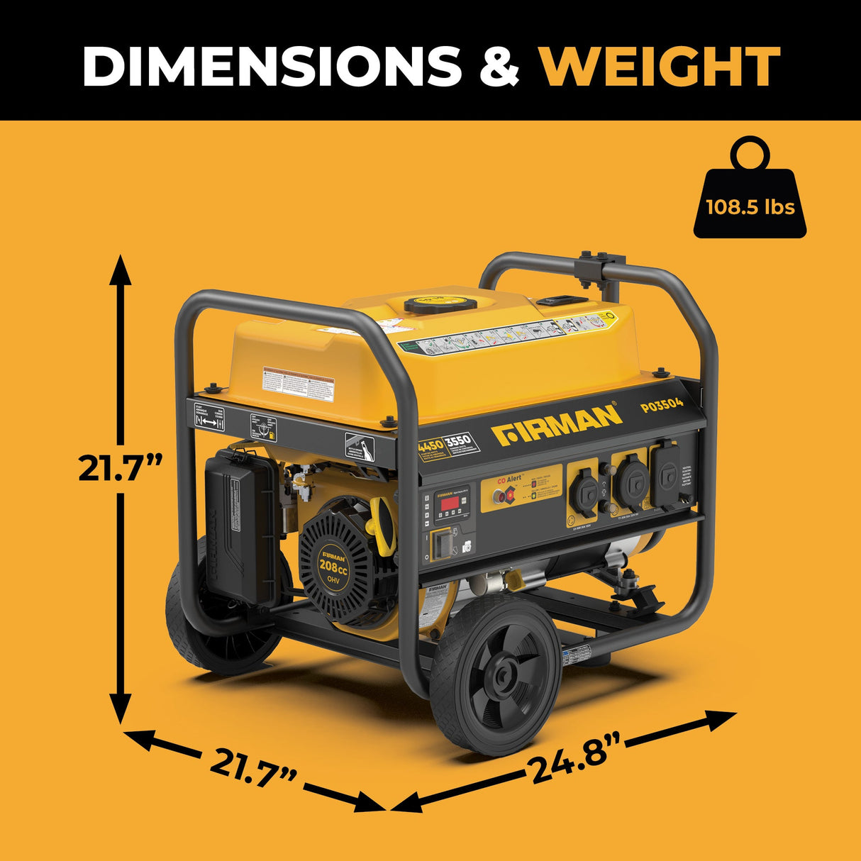 Gas Portable Generator 4450W Recoil Start 120V with CO alert