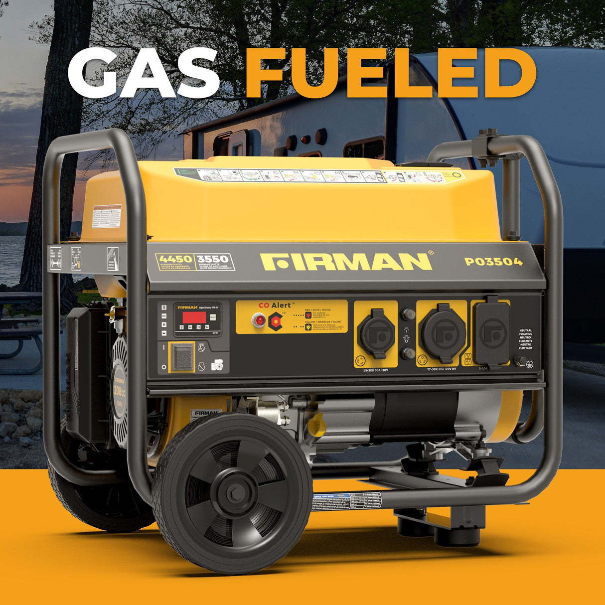 Gas Portable Generator 4450W Recoil Start 120V with CO alert
