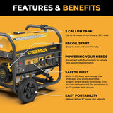 Gas Portable Generator 4450W Recoil Start 120V with CO alert